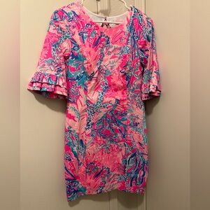 Lilly Pulitzer Pink and Blue Fiesta Stretch Long Sleeve Dress